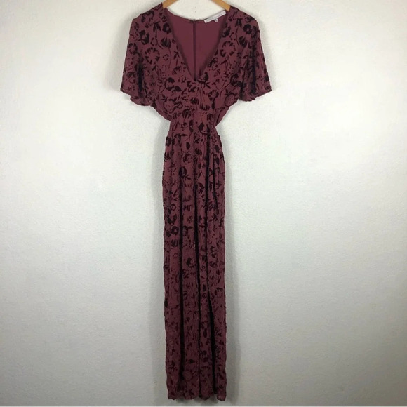 Lovers + Friends Tatum Maeve Pink Velvet Burnout Cut Out Maxi Dress Medium - Picture 3 of 15